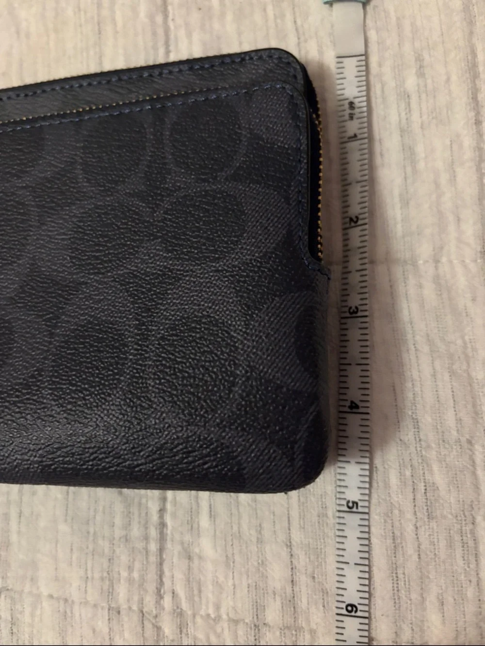 COACH Double Zip Wristlet in Navy Signature Canvas with White Strap - Picture 4 of 12